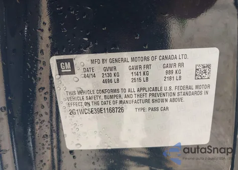 2014 Chevrolet Impala Limited Ltz из США, поврежденный, VIN 2G1WC5E39E1168726